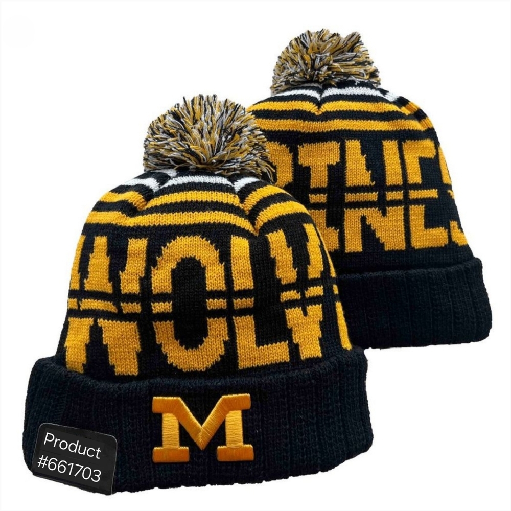 NWT Michigan Wolverines NCAA Sports Knit‎ Pom Beanie Fleece Lining OSFA Unisex